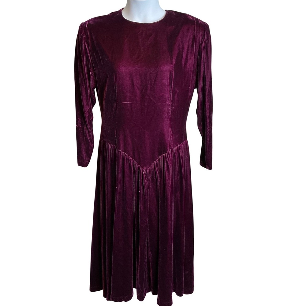 VTG AMBRIA Burgundy Velvet Sweetheart HoCo Formal Dress Sz 14 Renaissance Modest